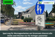 Sperrung für Montagearbeiten am Stromnetz Alsenstraße bleibt zwei Wochen nur für Anlieger passierbar